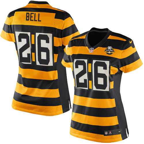 Women's Elite Le'Veon Bell 80th Anniversary Nike Jersey Gold/Black Alternate - #26 Throwback NFL Pittsburgh Steelers